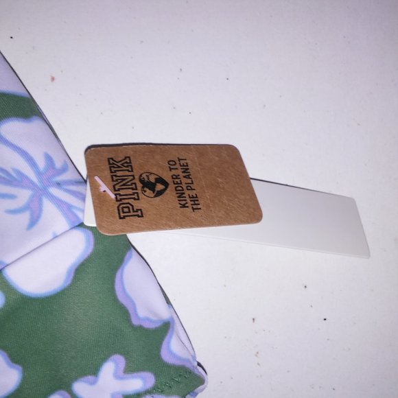 Victoria Secret PINK Swim Bikini Bottom‎ Medium Green White Blue Hibiscus Floral - Picture 4 of 7